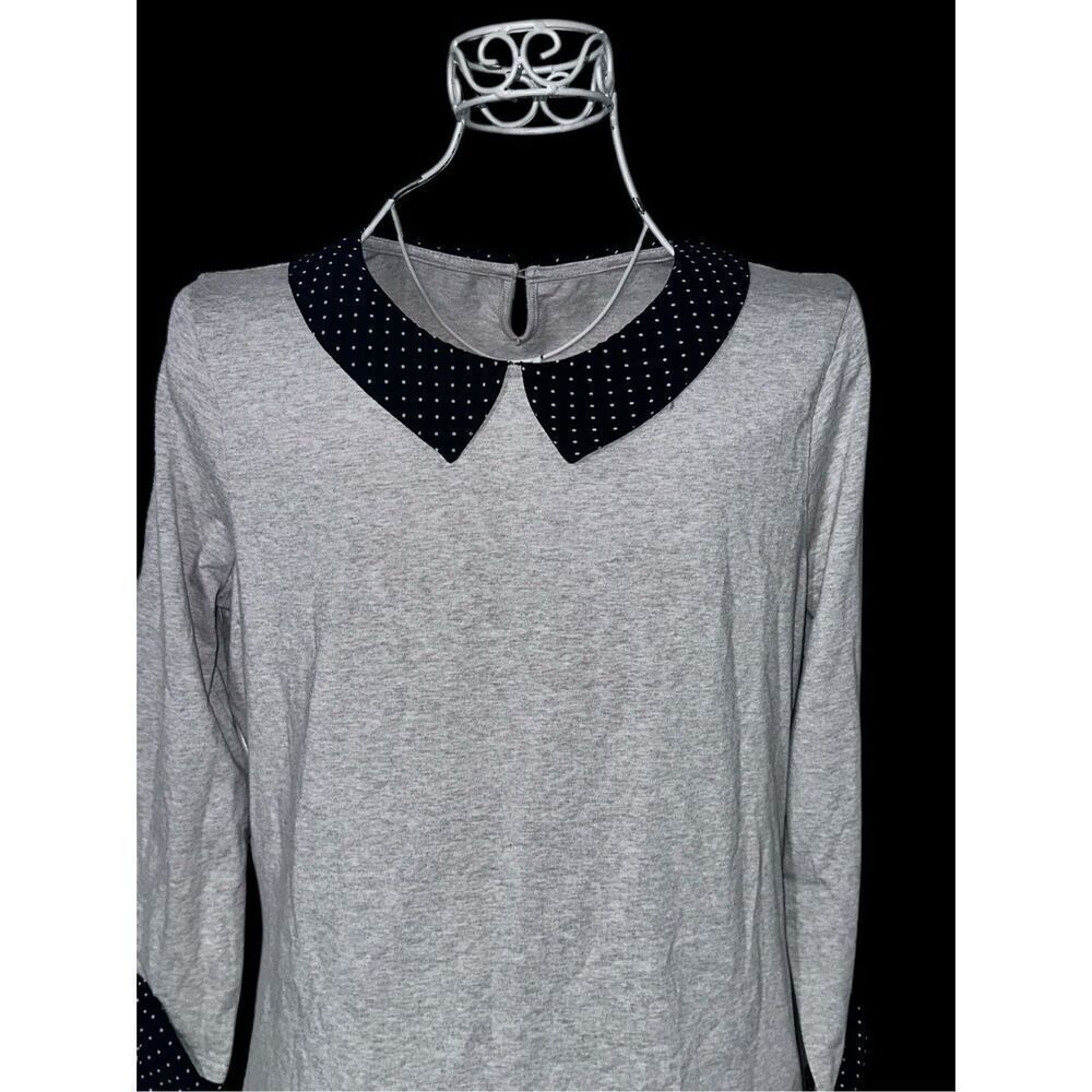 Beautiful Garnet Hill Knit Top Gray Polka Dot Collar 3/4 Long Sleeve SIZE medium - Picture 2 of 9